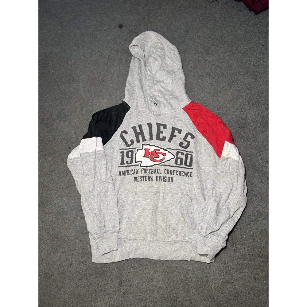 Kansas City Chiefs Hoodie Gray Colorblock NFL Football Sweatshirt Adult M
